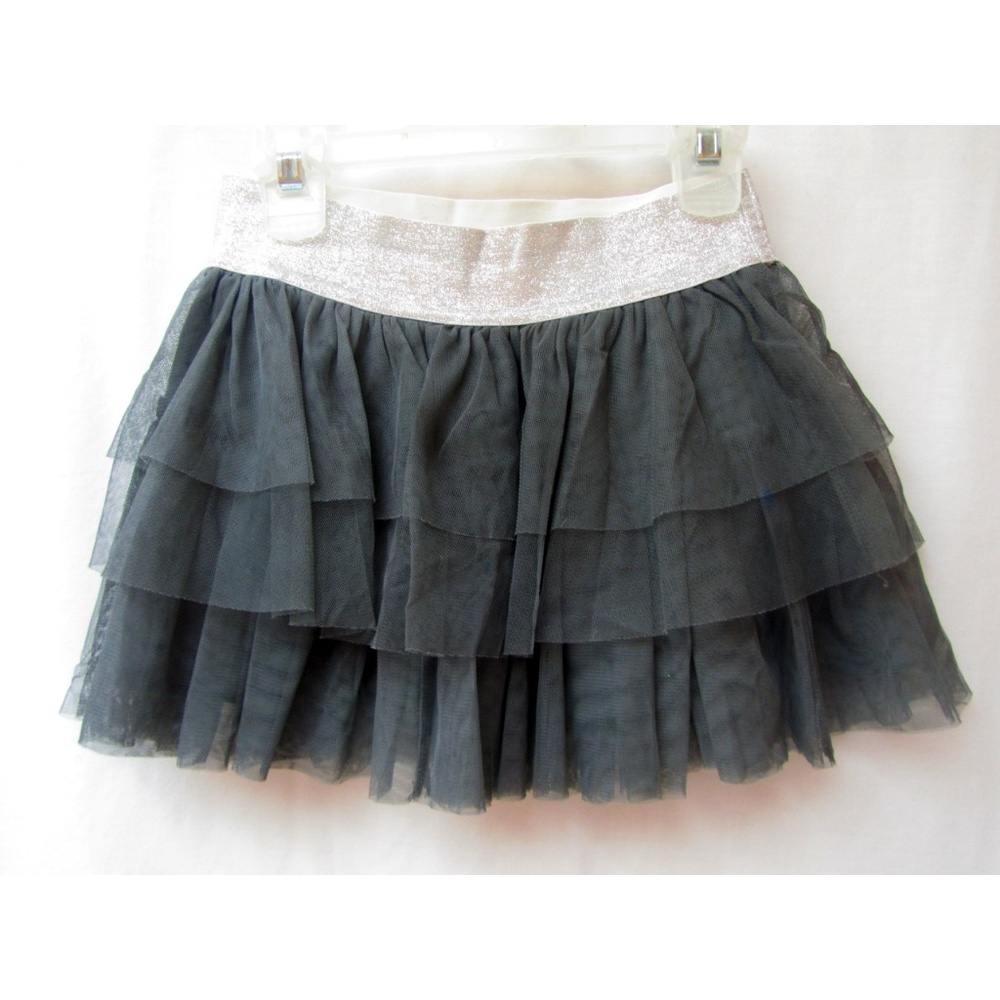 Dark Grey Tiered Ruffle Tulle Tutu Skirt  L 10 12